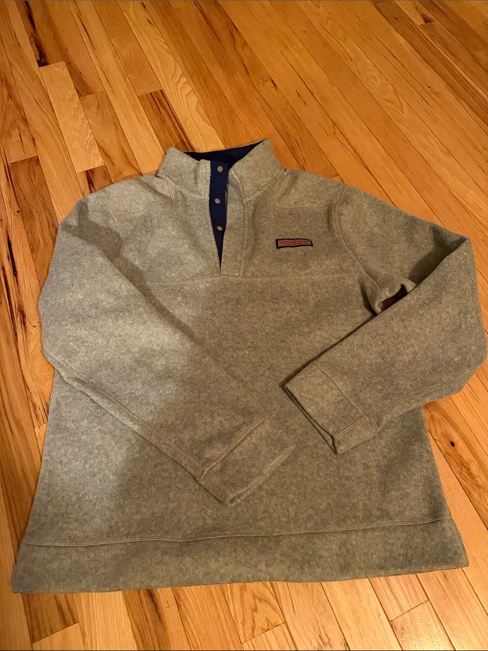 Vineyard Vines Grey Fleece Zip-Placket Pullover with Navy Trim